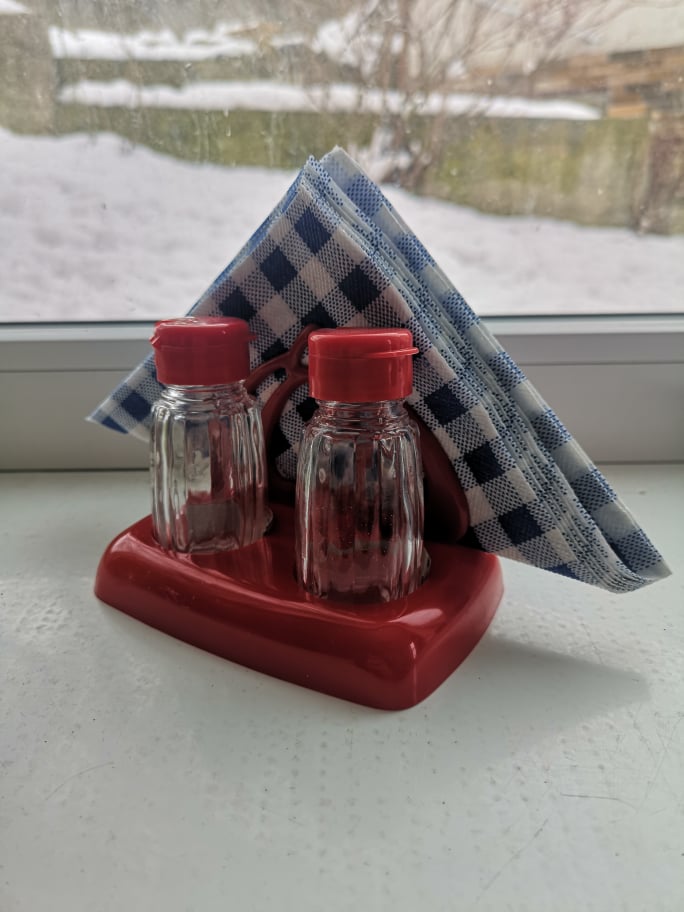 Menážka sůl, pepř + stojánek na ubrousky *