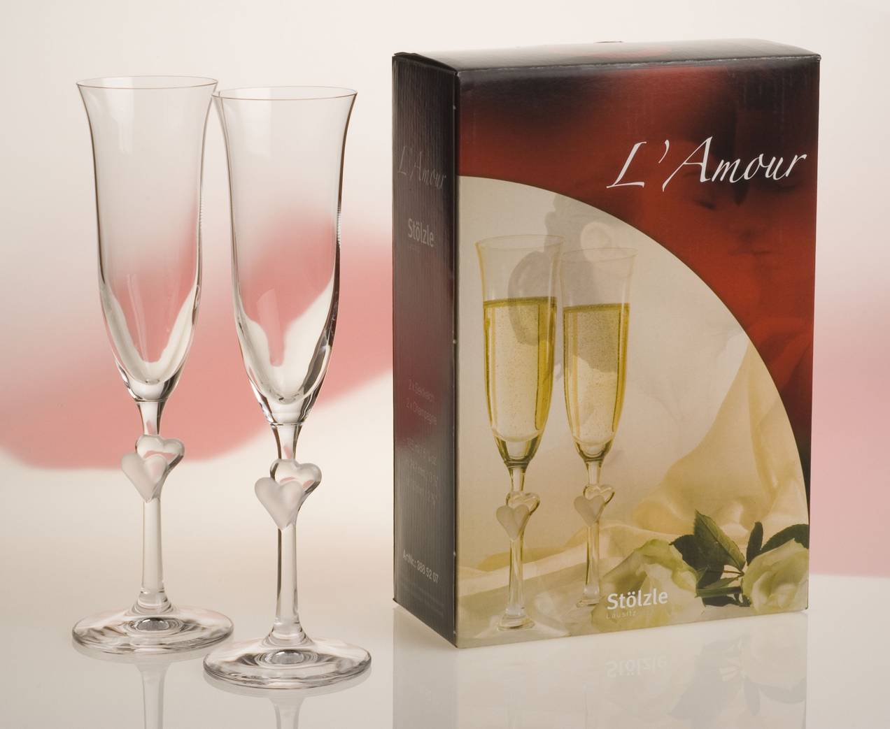 Sklenice na sekt L´Amour 2ks bílá srdíčka *